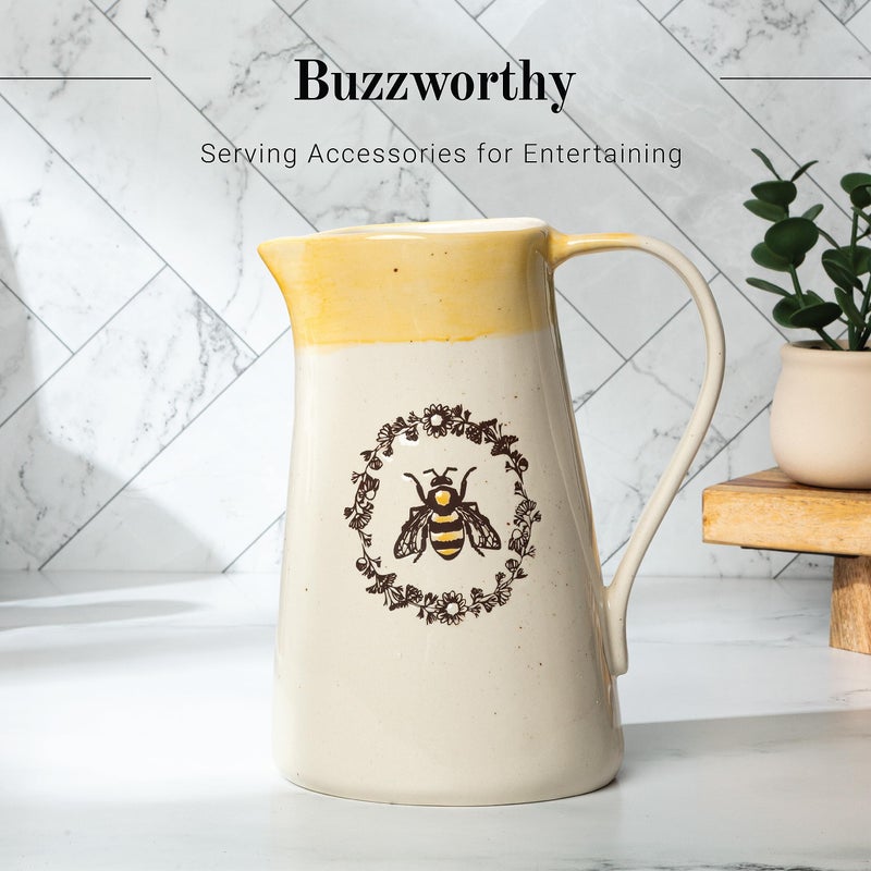 Young's Inc. Ceramic Water Pitcher - Large Serving Pitcher for Iced Tea, Coffee, and Cold Drinks - Ideal for Family Gatherings, Dinner Parties, and Brunches - 7" x 4.75" x 9.5" - Bee - Image 2